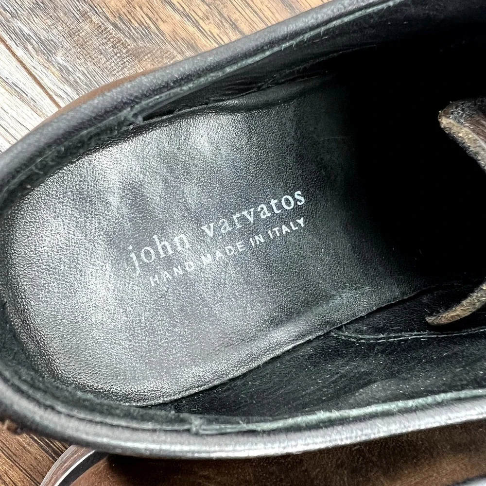 John Varvatos Size 11.5D‎ Oxfords Dress Shoes Brown Leather Cap Toe Suede Trim
